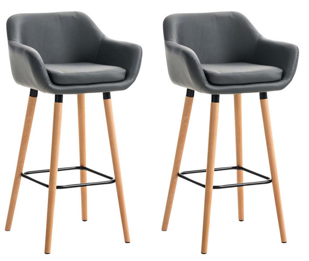 BARHOCKER Grande, 2er Set, Gestell Holz, Kunstleder Grau - Braun/Grau, Holz/Kunststoff (55/99/46cm) - TPFLiving