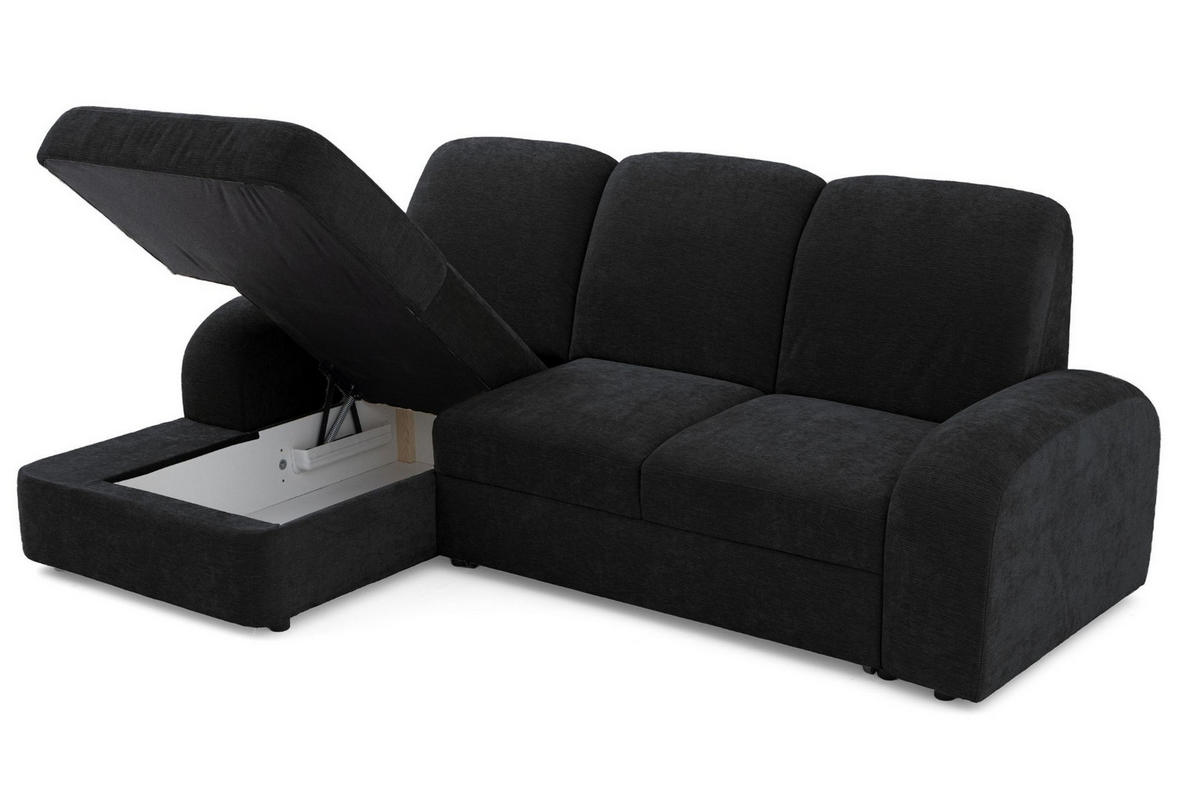 ECKSOFA VIBE S Links mit Schlaffunktion 130x202 Chenille Anthrazit - Anthrazit/Schwarz, Holz/Kunststoff (255/156cm) - Muffo