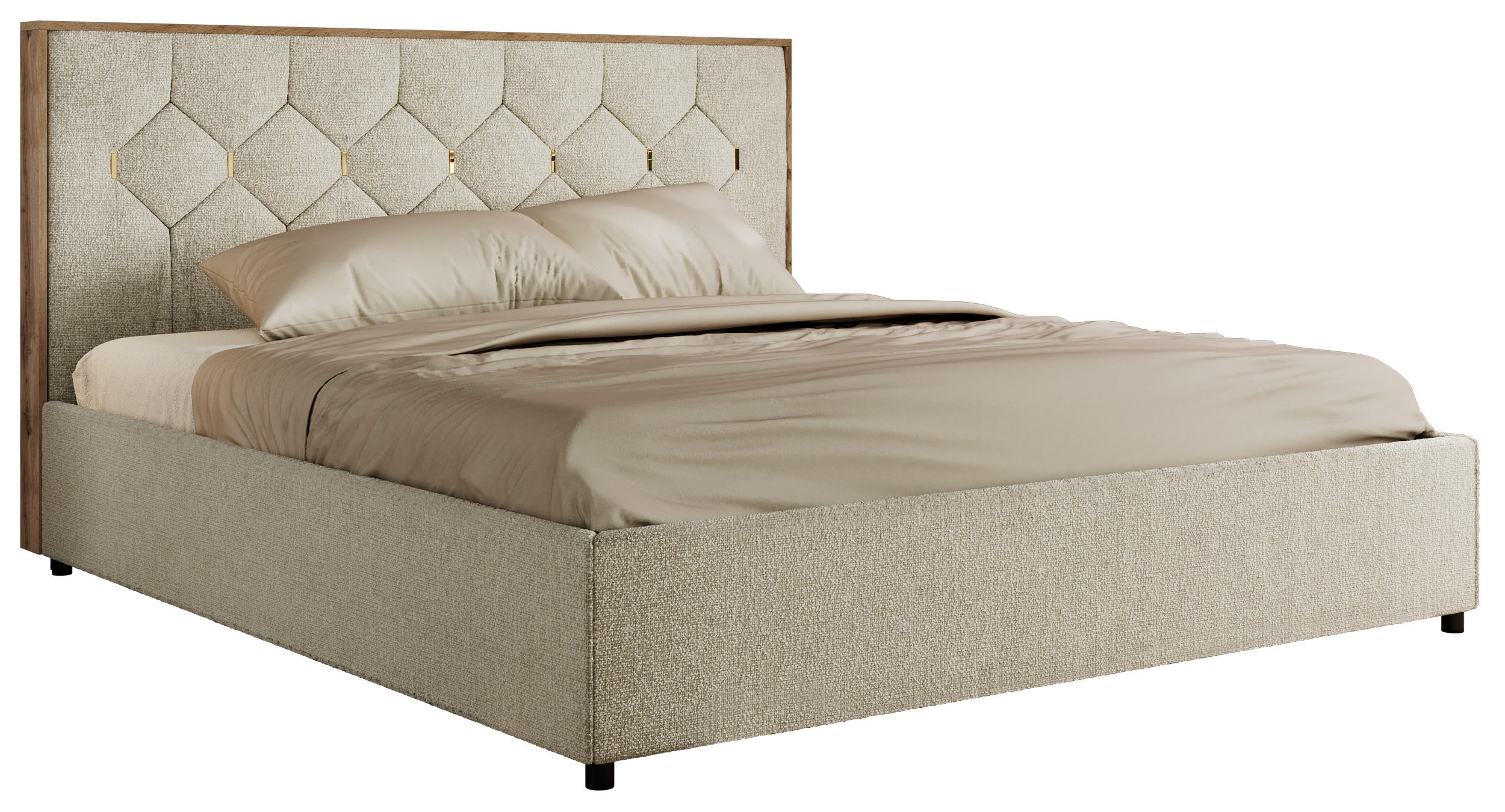 POLSTERBETT LARINO CLASSIC 140/200 - Creme Strukture - Schaum-Matratze - Creme, Textil (140/200cm) - MKS