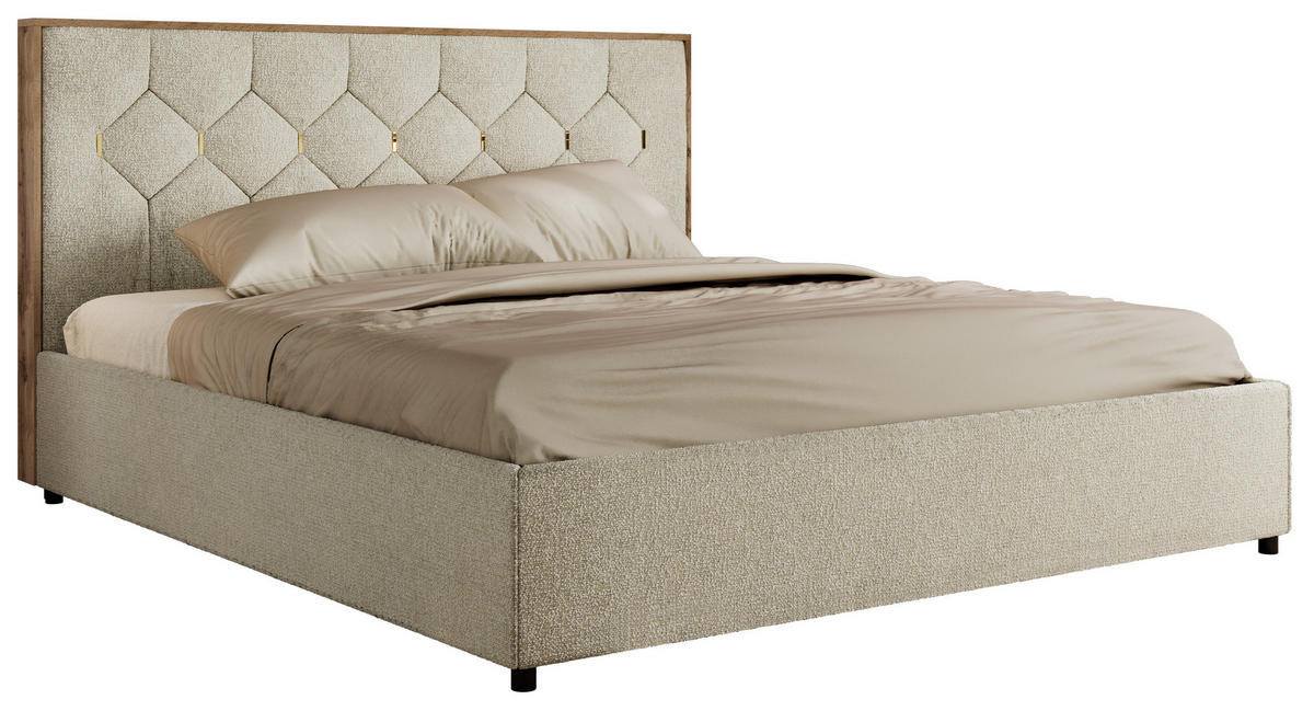 POLSTERBETT LARINO CLASSIC 140/200 - Creme Strukture - Schaum-Matratze - Creme, Textil (140/200cm) - MKS