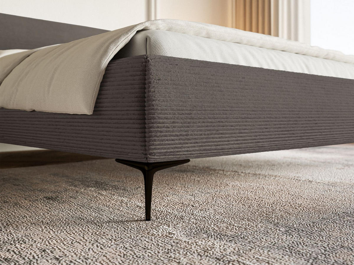 POLSTERBETT Roule Cord Grau 140x200 cm - Schwarz/Grau, Textil/Metall (140/200cm) - Selsey