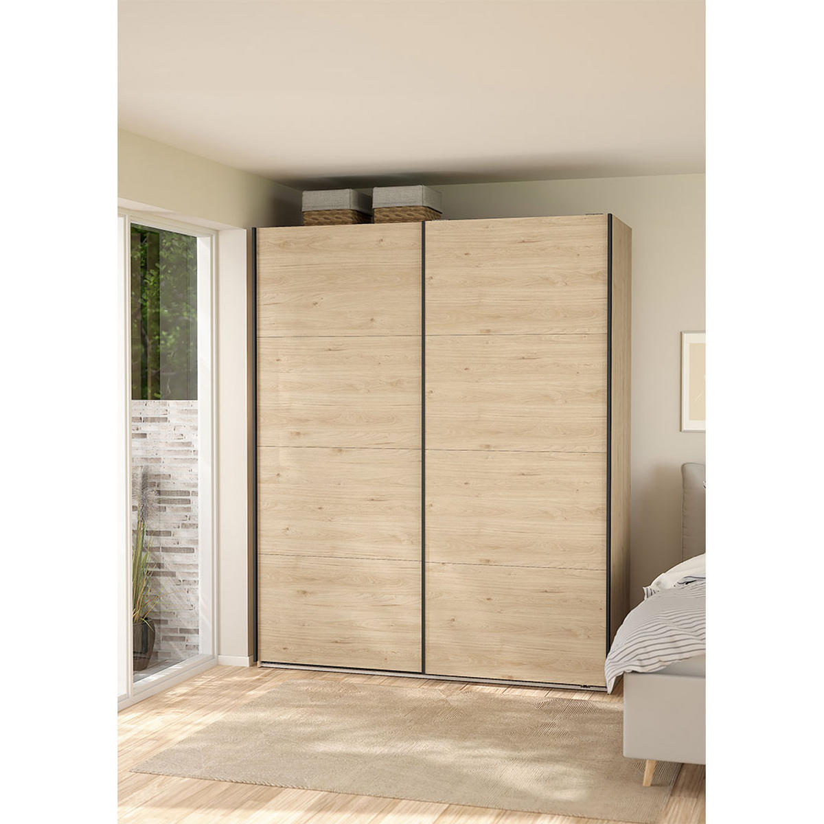 SCHIEBETÜRENSCHRANK, Bergamo, Eiche, Holzwerkstoff, 179 x 67 x 221 cm - Eichefarben, Holzwerkstoff (179/221/67cm) - ebuy24