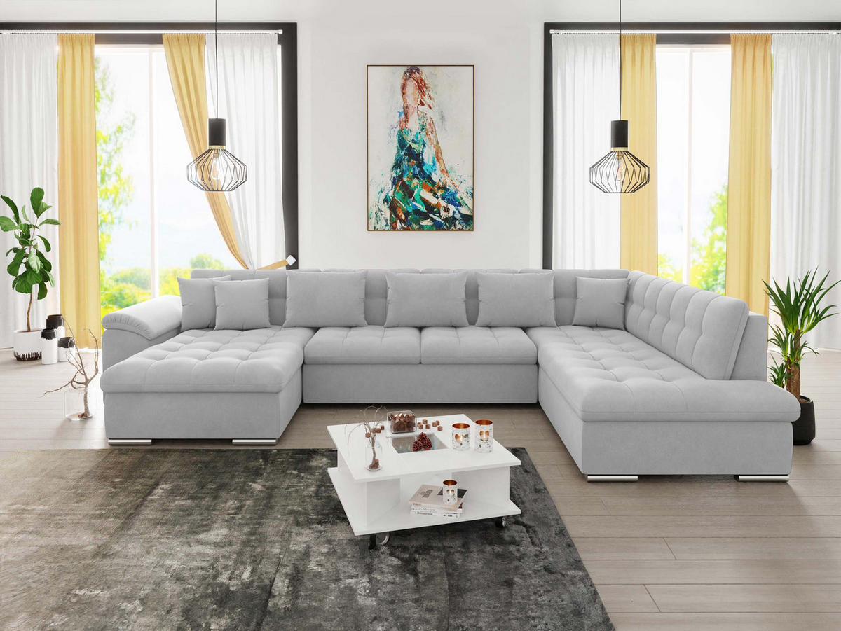 WOHNLANDSCHAFT Niko Bis, Seite: Links - Silberfarben, Holz/Textil (348/76/205cm) - MIRJAN24