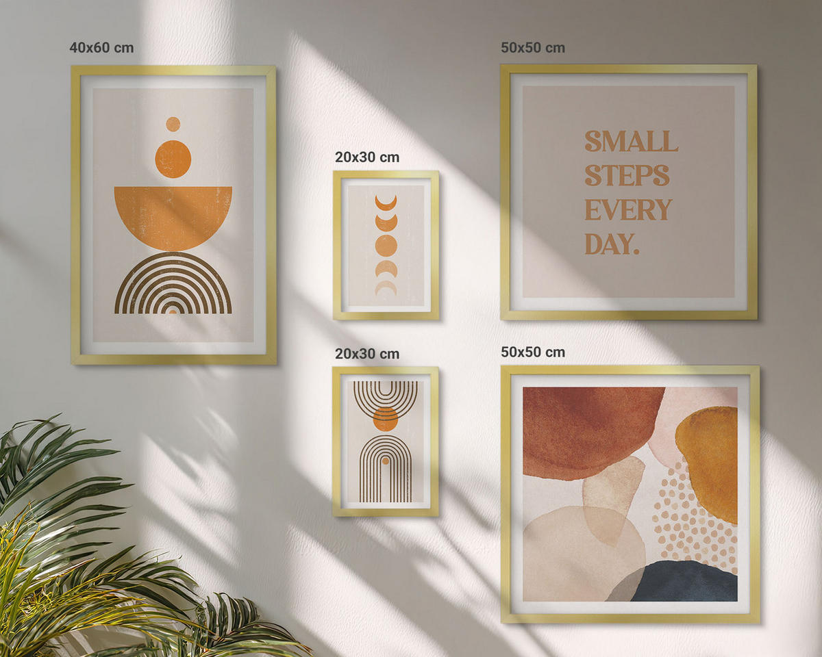 WANDBILDER 5er Set - 50x50 cm & 20x30 cm & 40x60 cm Goldrahmen - Boho-minimalistische Dekorationen - Goldfarben, Kunststoff (40/60cm) - ArtPrintCave