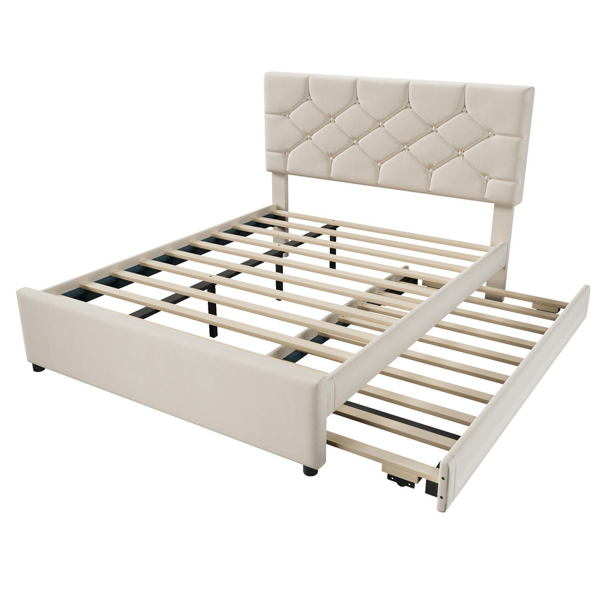 POLSTERBETT 140/200 cm in Beige mit Ausziehbett, Samt - Beige, Holzwerkstoff/Textil (140/200cm) - CHICFURN