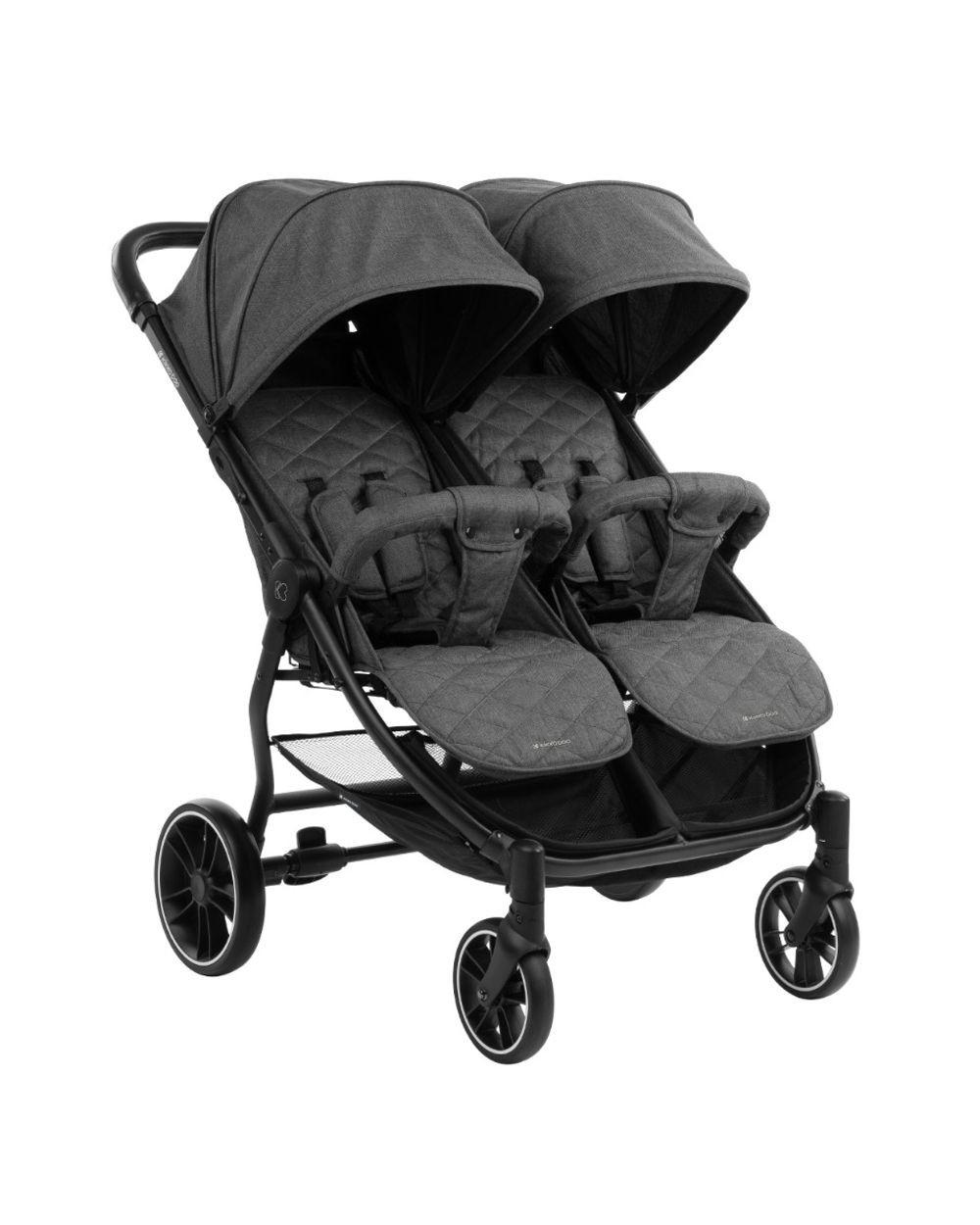 GESCHWISTERKINDERWAGEN Happy 2 grau gemustert faltbar, Regenschutz, Fußsack, gefedert - Grau, Metall (79/73/104cm) - Kikka boo