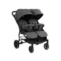 GESCHWISTERKINDERWAGEN Happy 2 grau gemustert faltbar, Regenschutz, Fußsack, gefedert - Grau, Metall (79/73/104cm) - Kikka boo