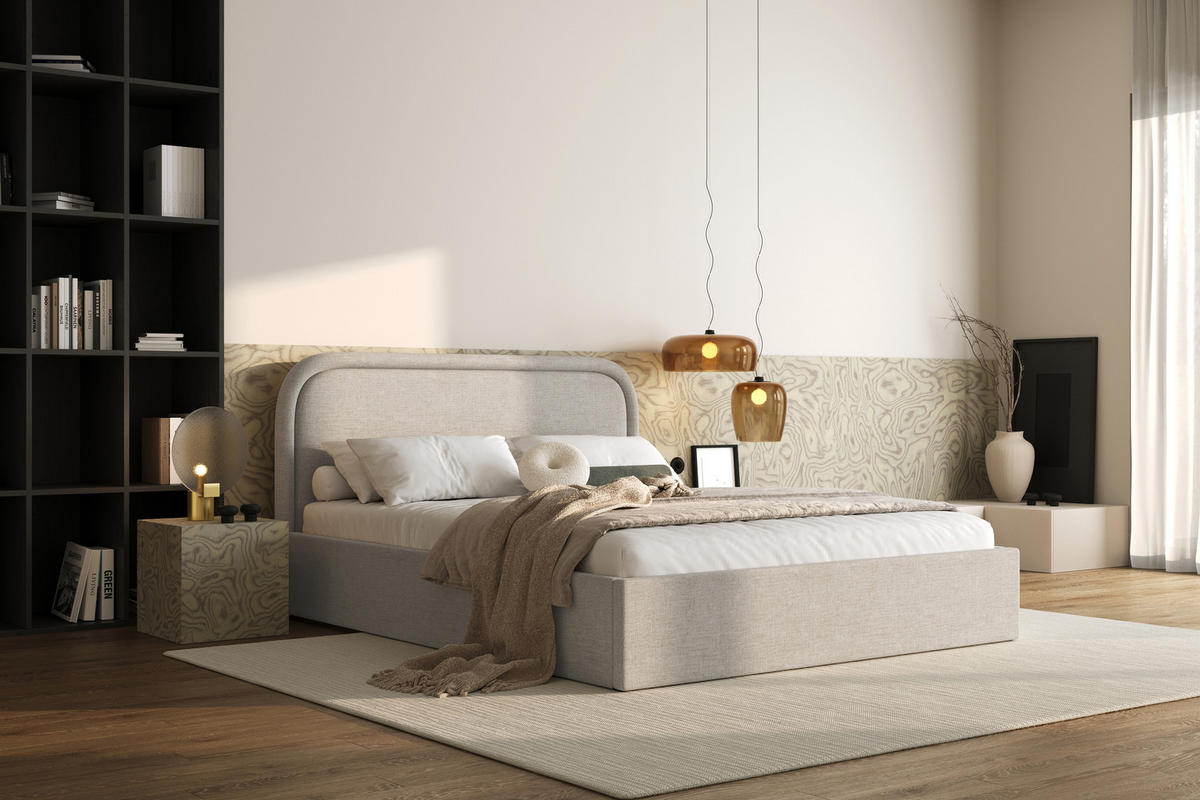POLSTERBETT MONO mit Bettkasten, WIND-05 - 160x200 cm - Beige/Naturfarben, Holz/Textil (160/200cm) - mybed.