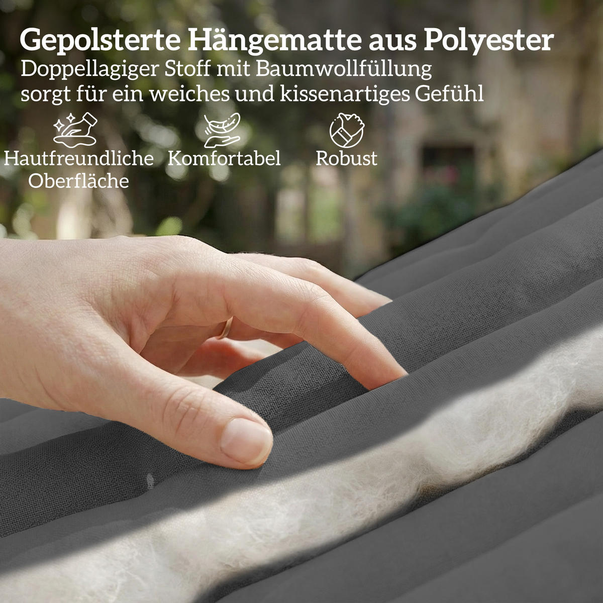 HÄNGEMATTE Buchenholz Polyester Grau - Grau, Holz/Textil (140/2.5/325cm) - Outsunny