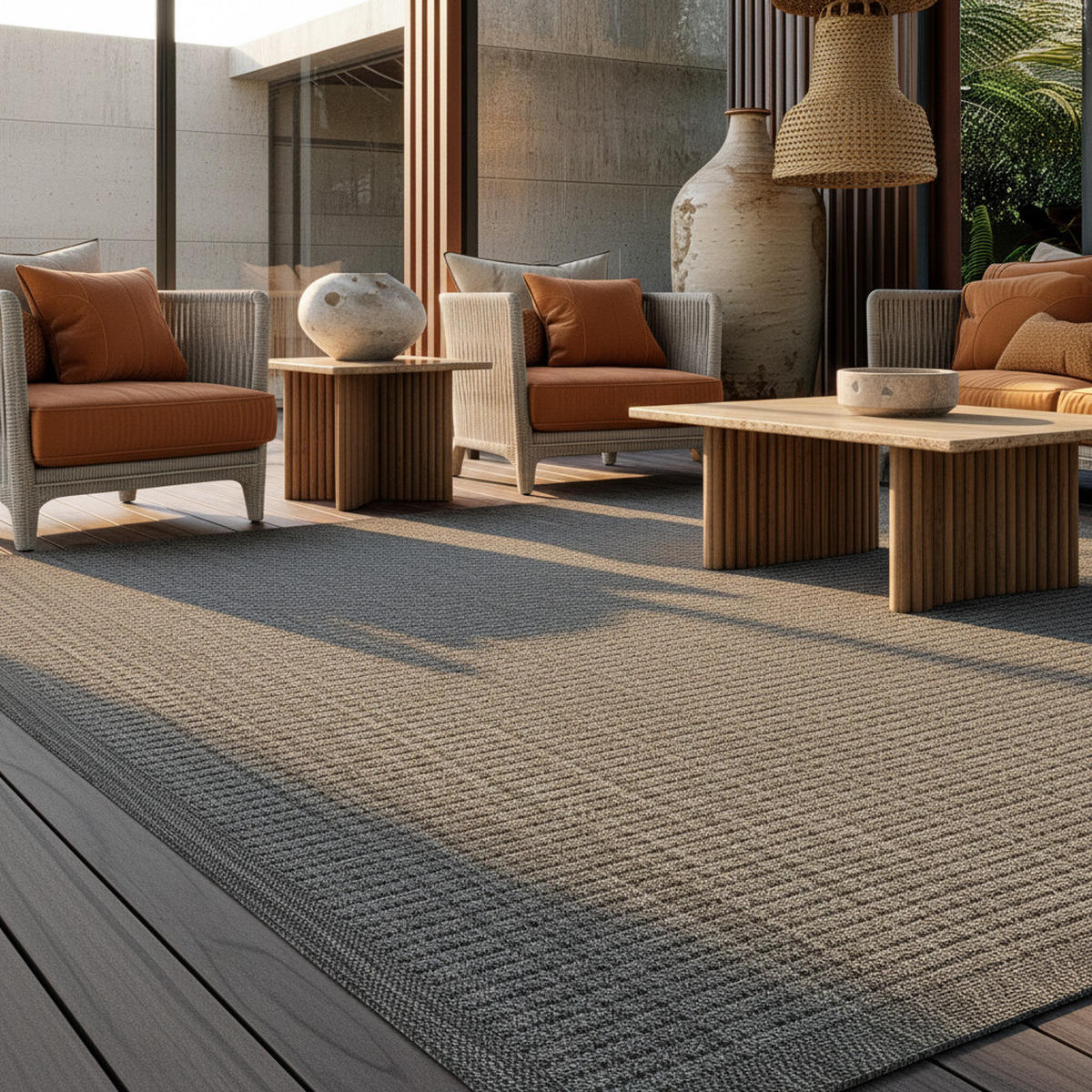 TEPPICH Outdoor Flachgewebe Uni-Farbe Polypropylen Balkon Schwarz Läufer 80x150 - Grau, Textil (80/150cm) - KADIMA DESIGN