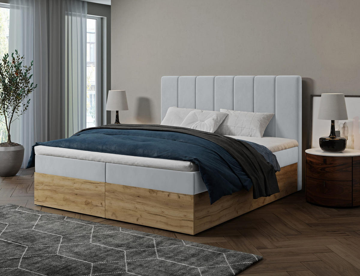 BOXBETT Doppelbett Jessen 180x200 cm Hellgrau - Hellgrau, Textil (180/200cm) - Fedve