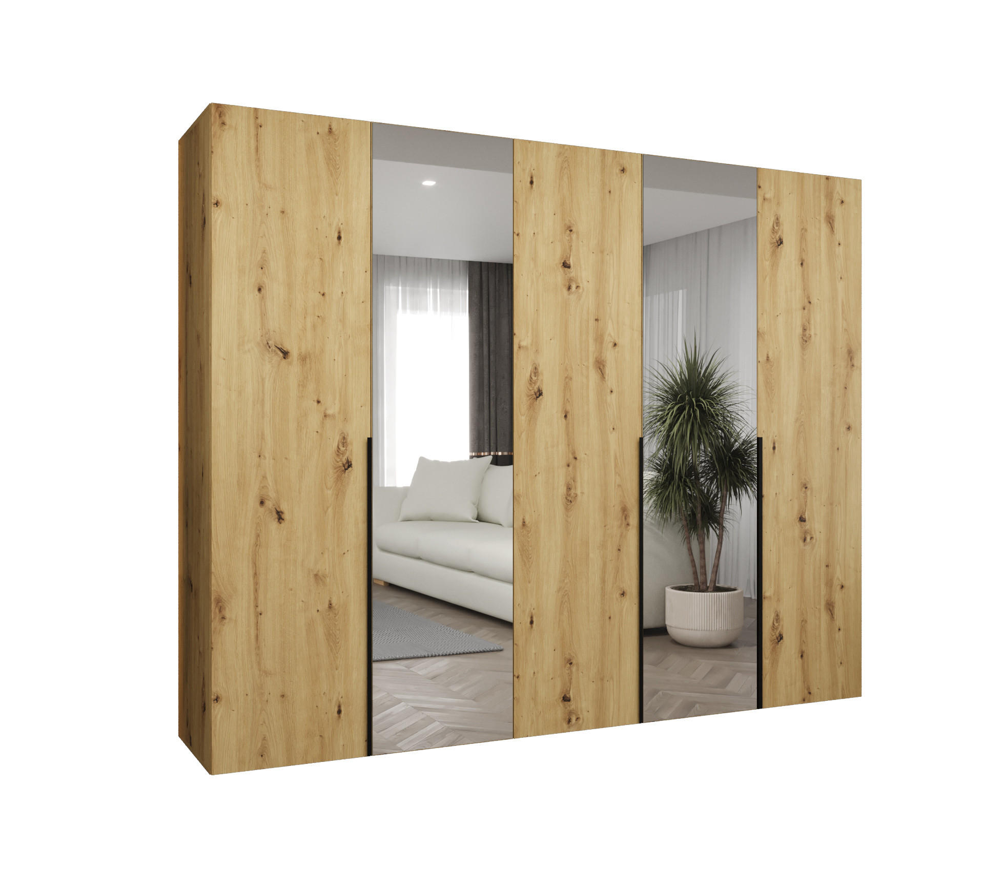 Abiks Möbel Drehtürenschrank Eiche Artisan, Schwarz 250x202x52 cm
