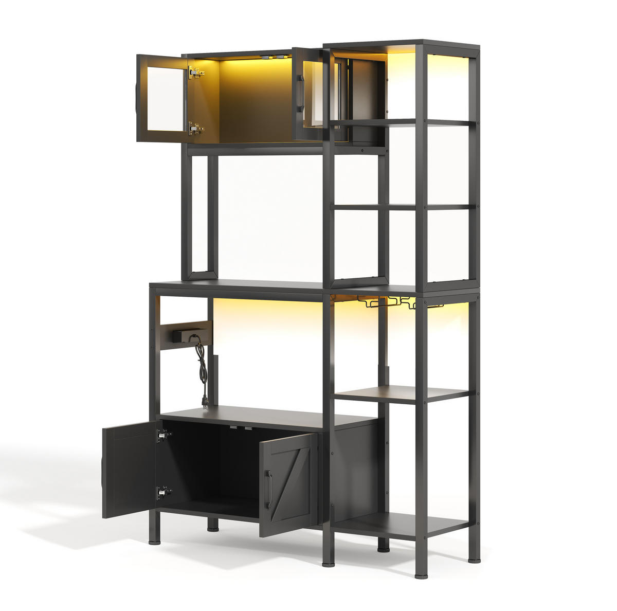 BUFFET 115/40/180 cm aus MDF und Stahl mit LED-Leiste und Steckdosenmodul Schwarz - Schwarz, Holzwerkstoff (115/180/40cm) - Modenvie