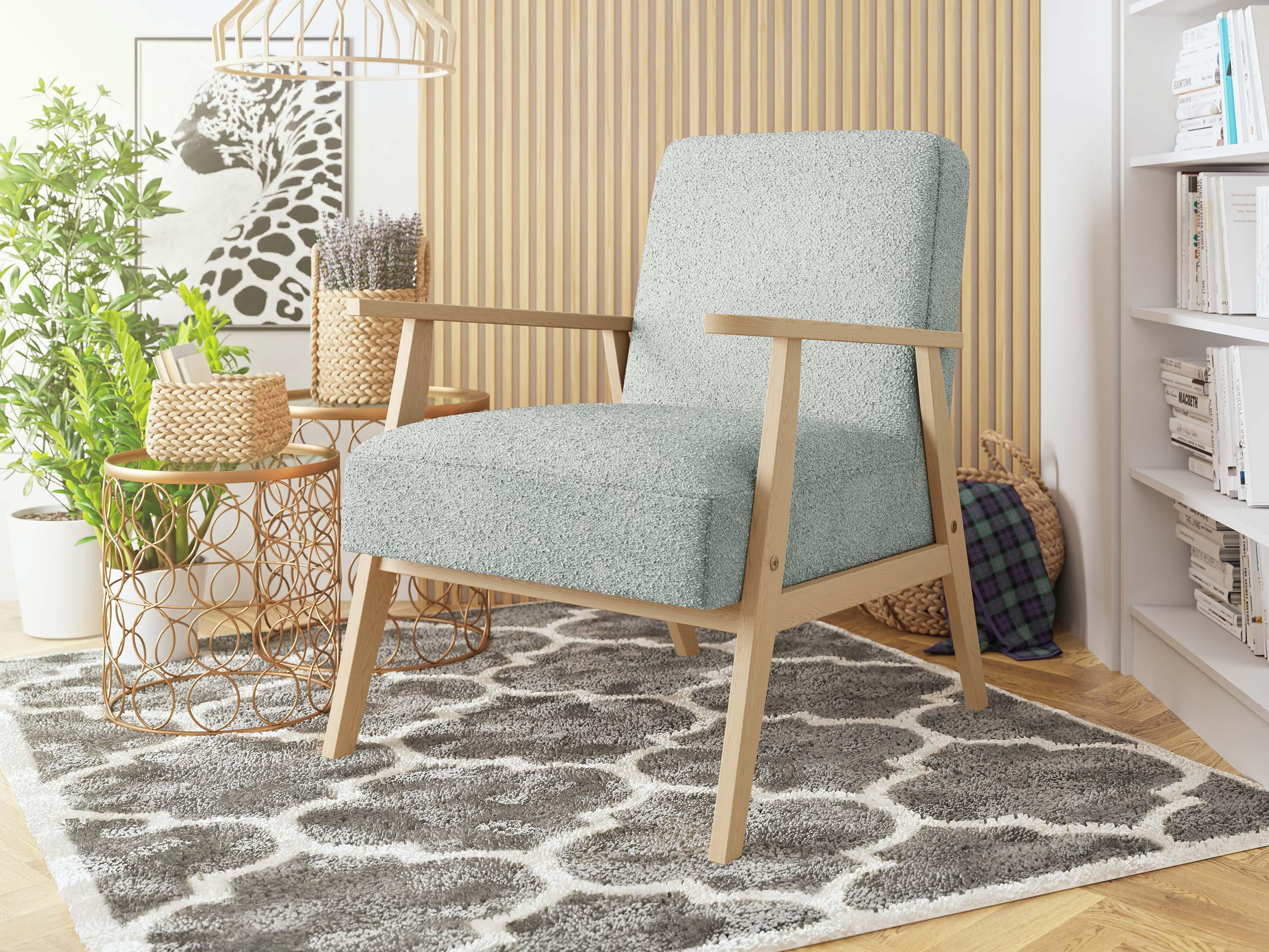 SESSEL Retro Boucle - Naturfarben/Grau, Holz/Textil (59/76/67cm) - MIRJAN24