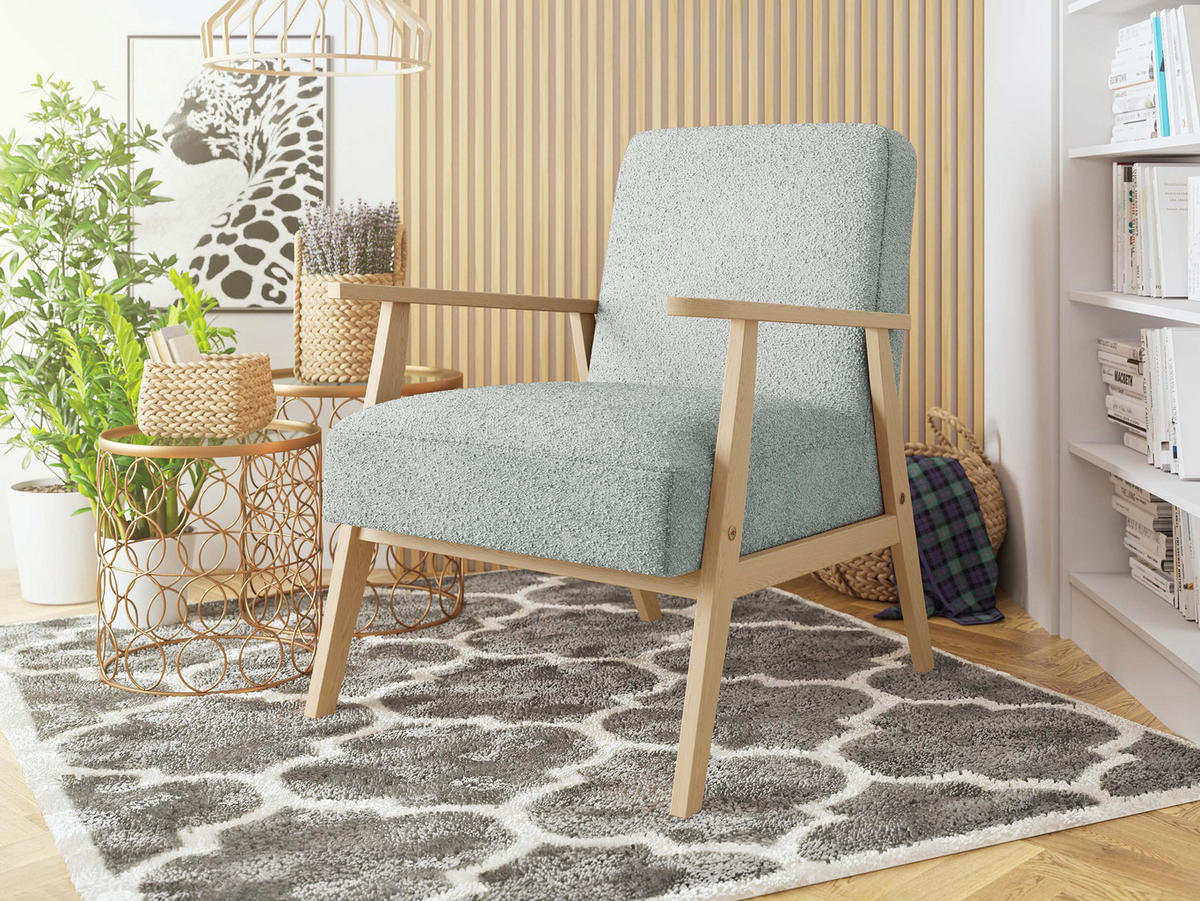 SESSEL Retro Boucle - Naturfarben/Grau, Holz/Textil (59/76/67cm) - MIRJAN24