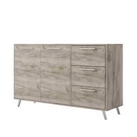 KOMMODE ELISE 140/86/41cm mit 3 Schubladen 2 Türen Eichefarben - Eichefarben, Holzwerkstoff (140/86/41cm) - MASSENO