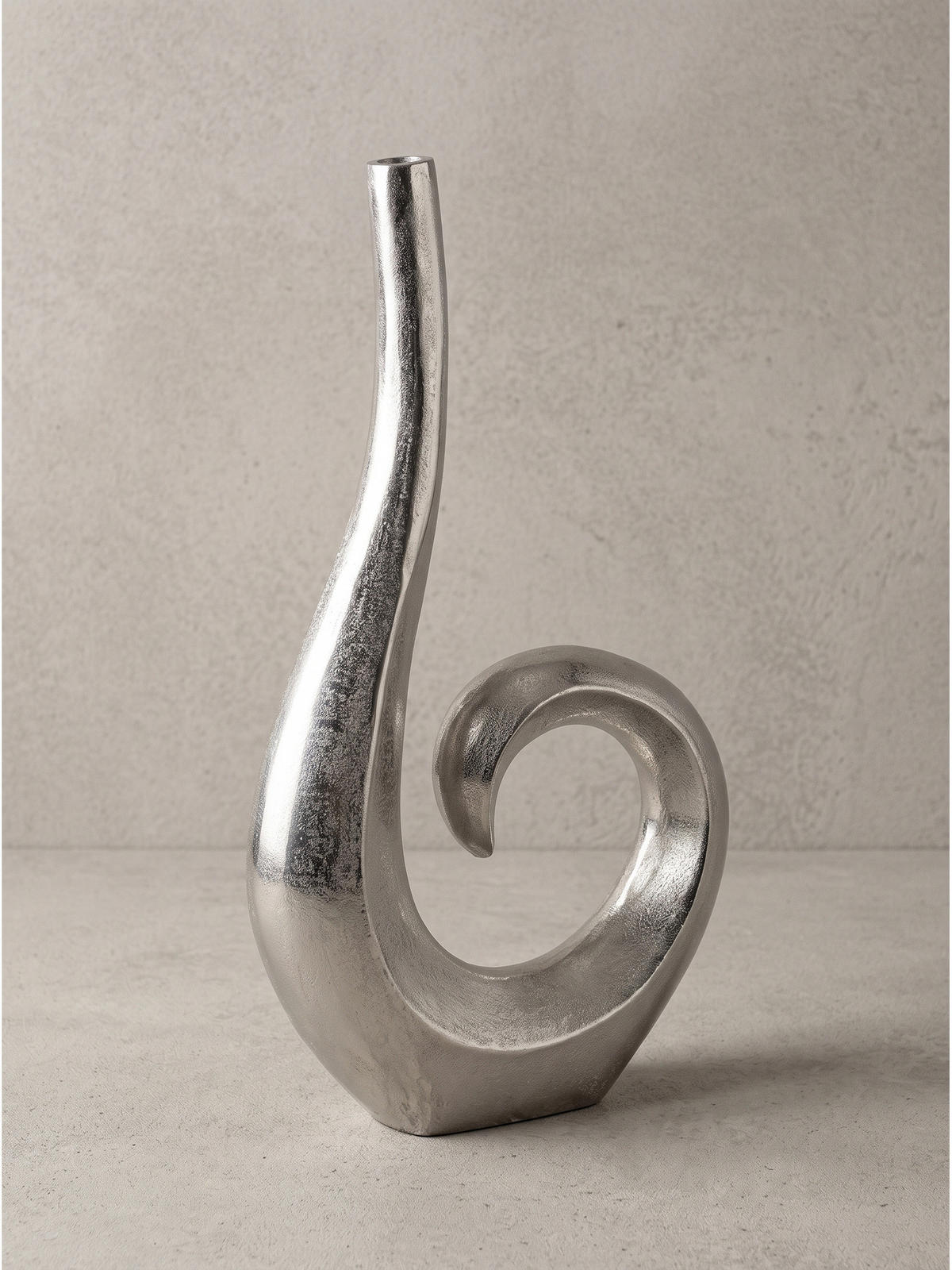 METALLVASE BAVENO, Aluminium, handgefertigt, Silber, 26 x 8 x 47 cm - Silberfarben, Metall (47cm) - KADIMA DESIGN