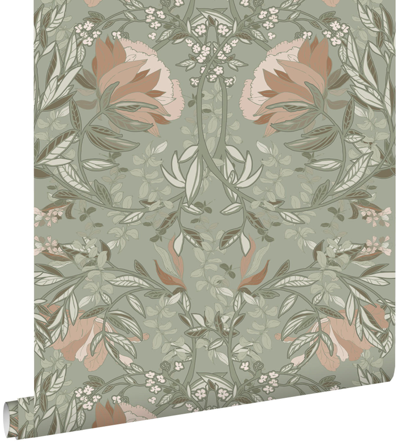 TAPETE Blumenmuster im Jugendstil 53 cm x 10.05 m - Grün, Papier (53/1000cm) - ESTAhome