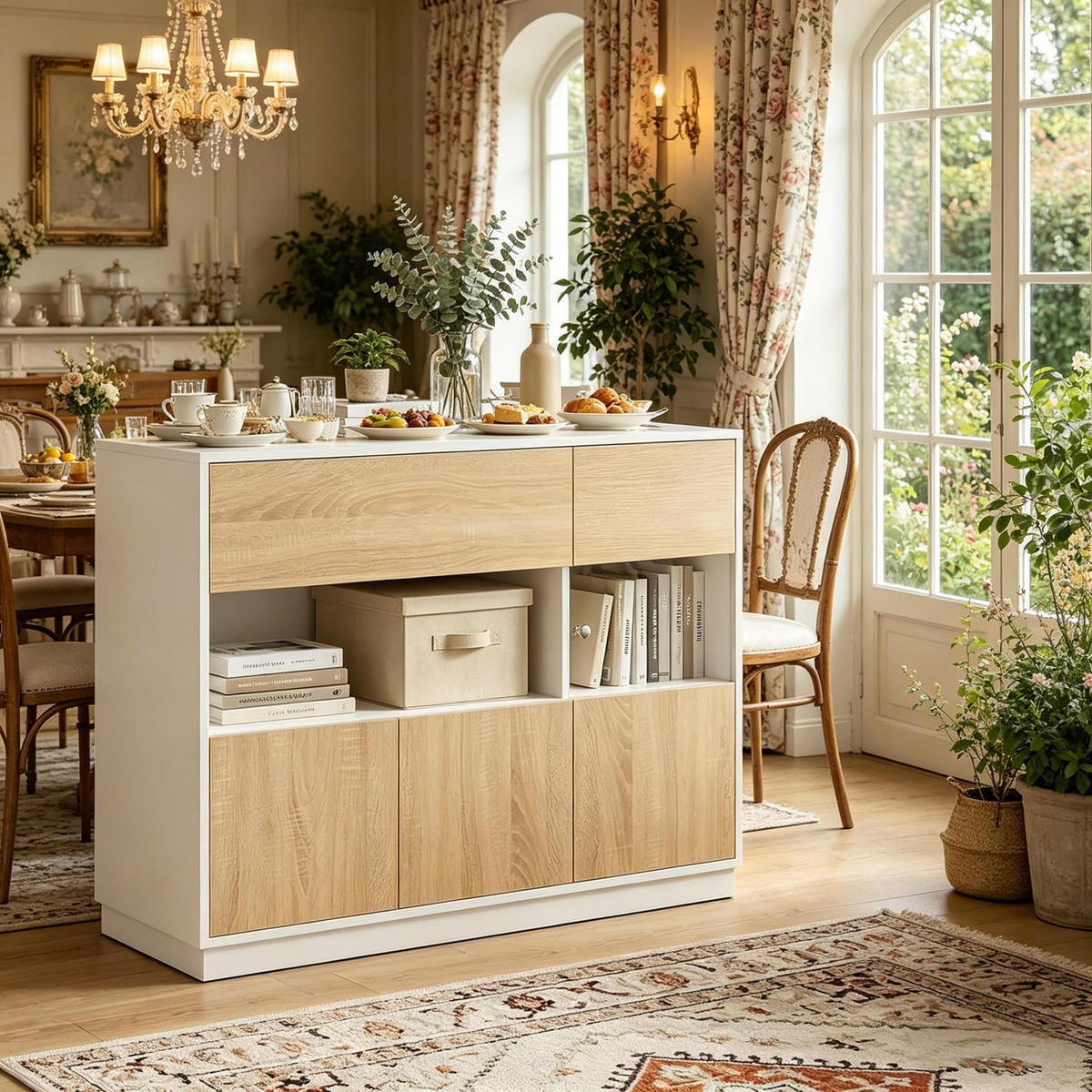 SIDEBOARD DE-38823 100/40/80 cm offenes Fach und Acrylglastür Helle Eiche - Eichefarben, Holzwerkstoff (100/80/40cm) - ComfortXL