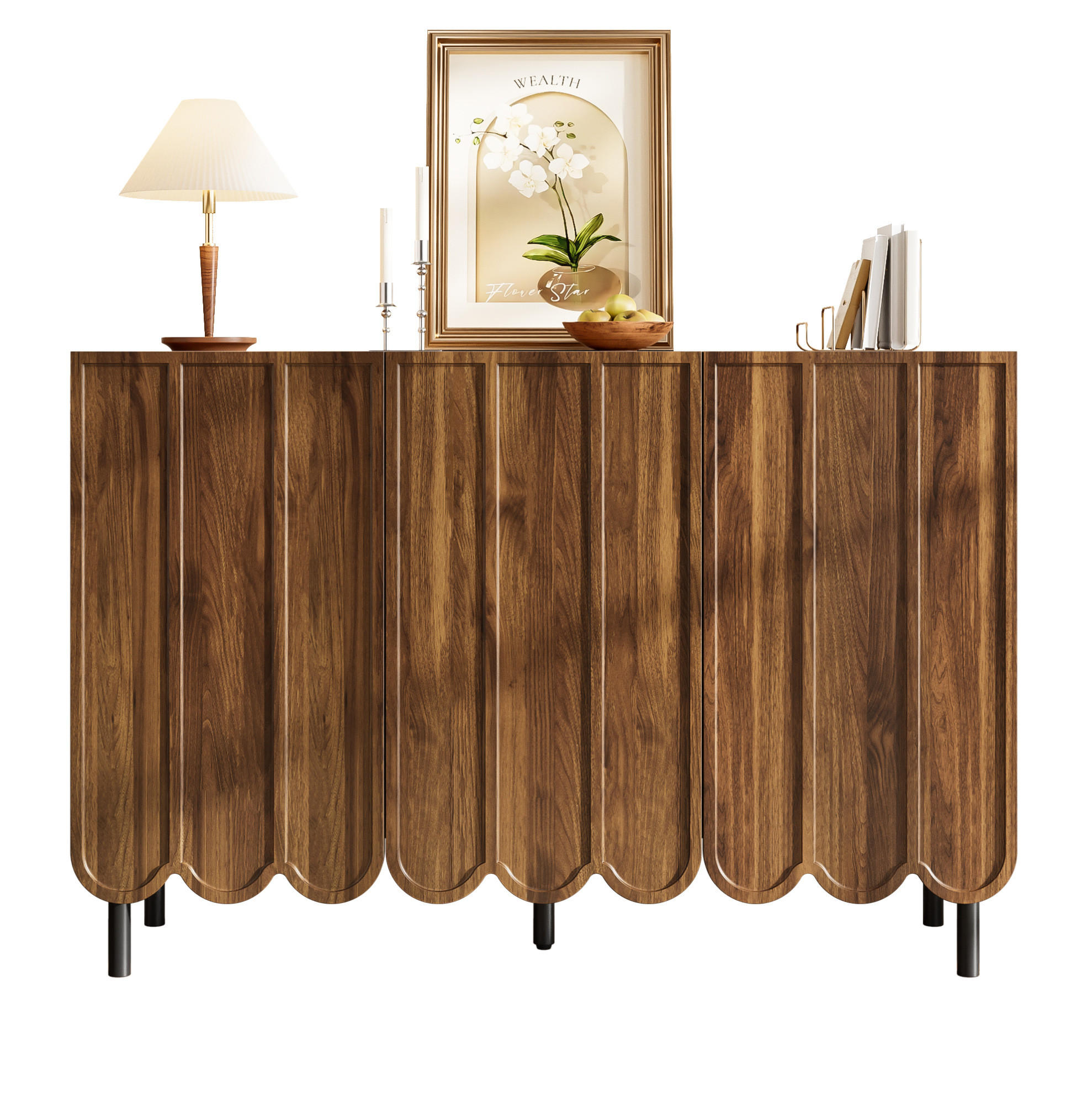 SIDEBOARD 120/35/80 cm Walnussfarben aus MDF mit Wellentüren - Naturfarben, Holzwerkstoff (35/80/120cm) - OKMYHOME