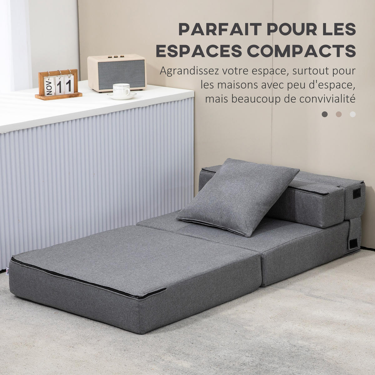 SCHLAFSESSEL DE-14562 1-Sitzer mit abnehmbarem Kissen Grau - Grau, Textil (70/61/70cm) - ComfortXL