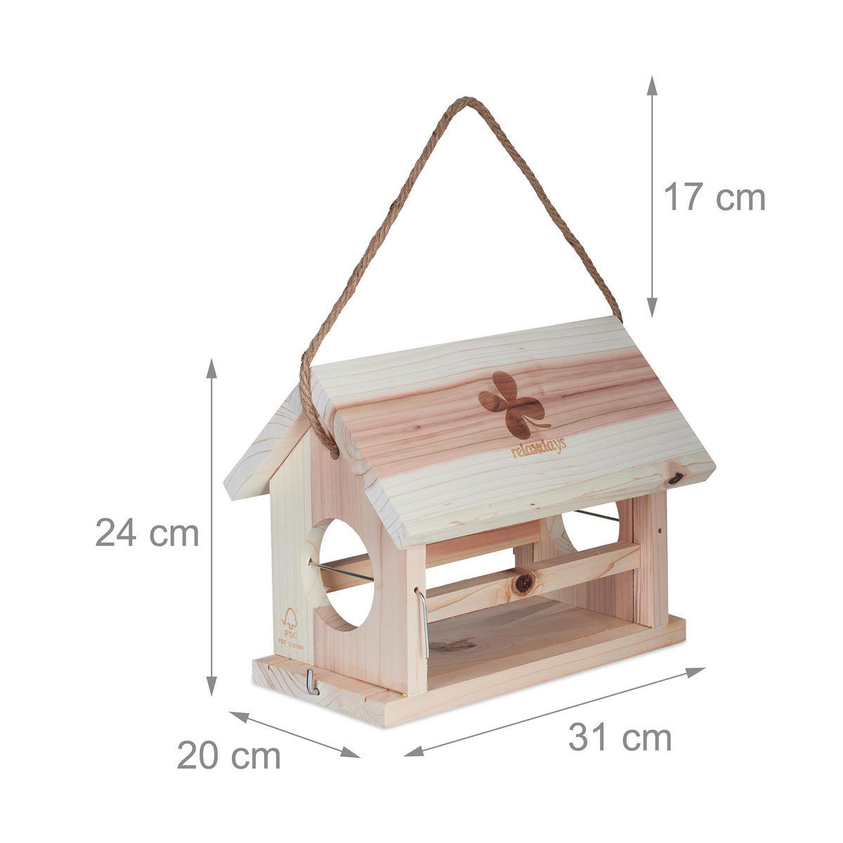 VOGELFUTTERHAUS - Hellbraun, Holz/Kunststoff (31/24/20cm) - Relaxdays