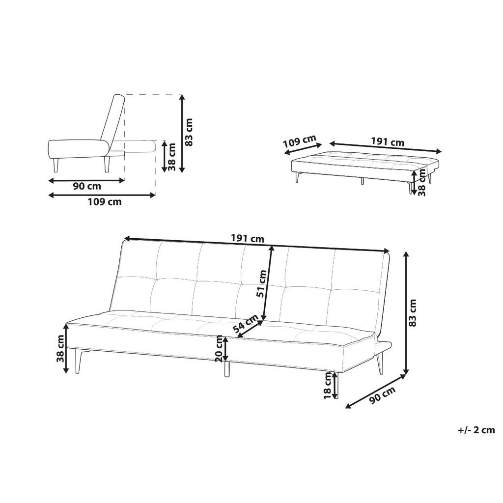 Thumbnail - Beliani 3-Sitzer-Schlafsofa, Grau, Schwarz, Textil, 191x83x90 cm, Wohnzimmer, Sofas & Couches, Schlafsofas
