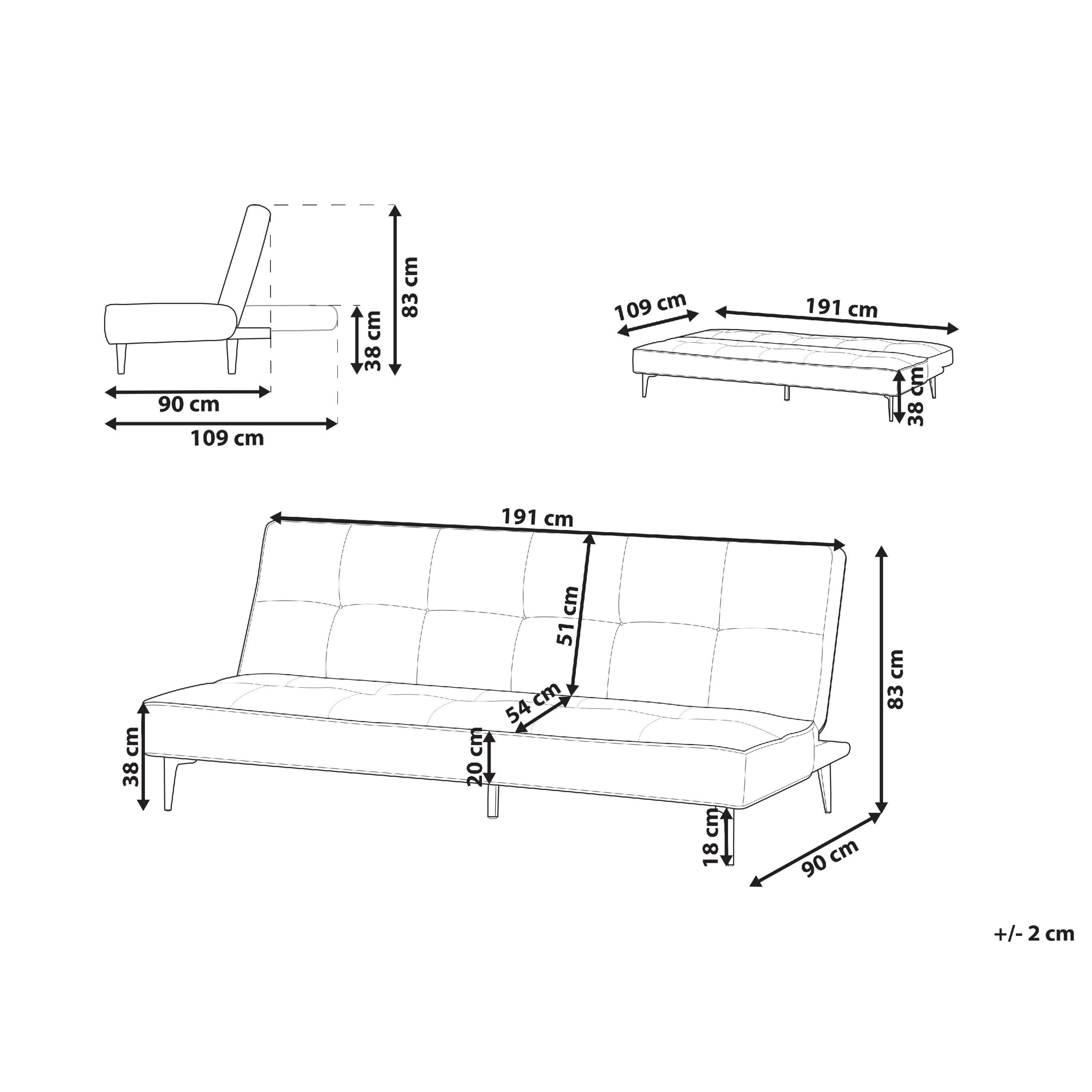 Thumbnail - Beliani 3-Sitzer-Schlafsofa, Grün, Schwarz, Textil, 191x83x90 cm, Wohnzimmer, Sofas & Couches, Schlafsofas