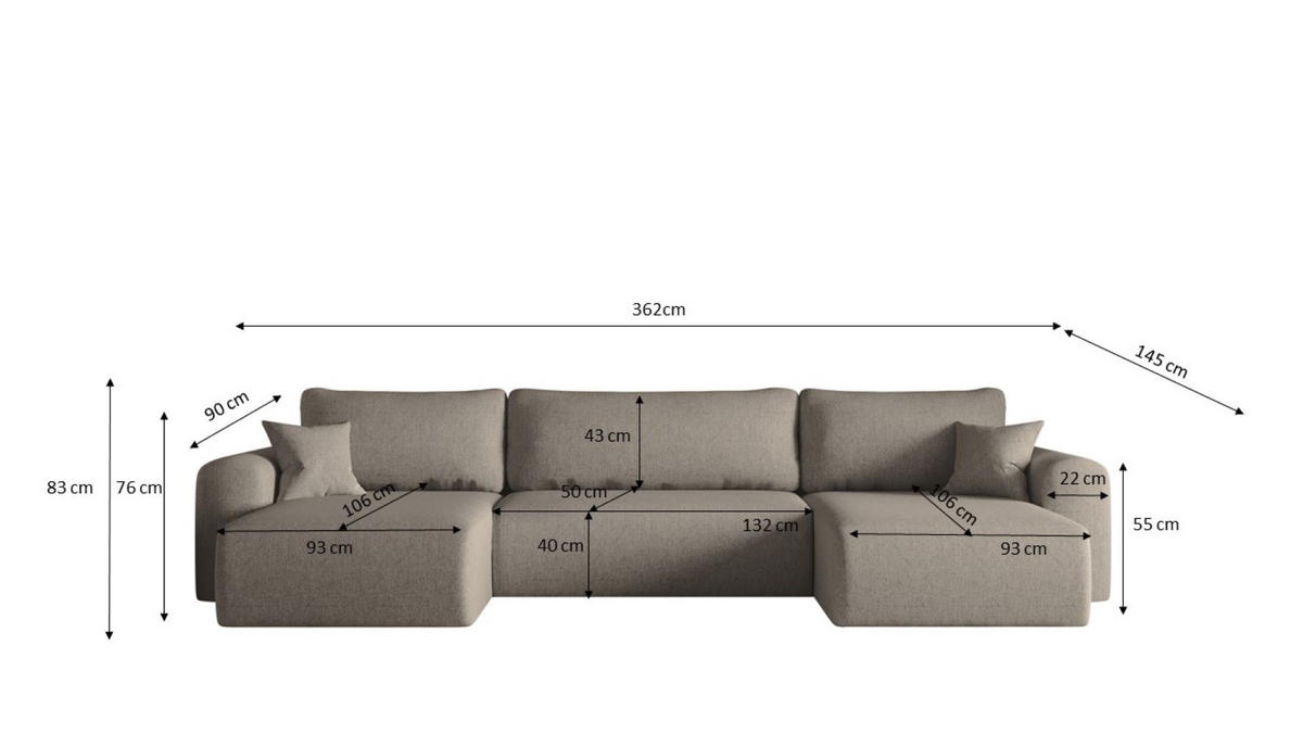 ECKSOFA Mit Schlaffunktion Und Bettkasten U-form CAPRI Verita Dunkelbeige - Braun, Holz/Textil (145/362cm) - Kaiser Möbel