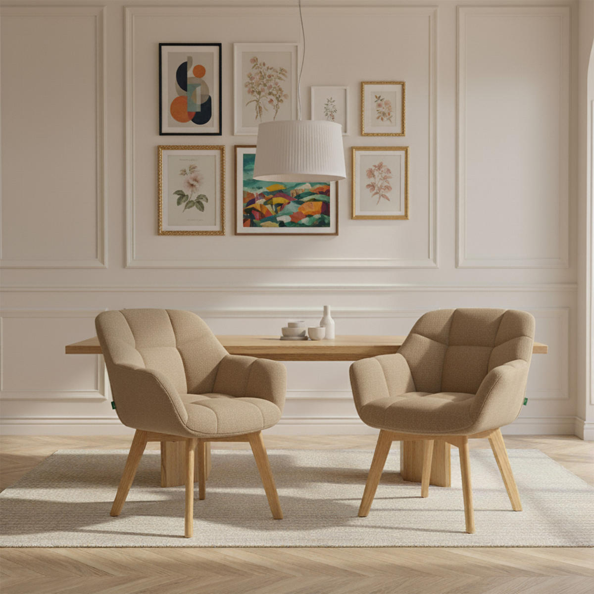 ESSZIMMERSTUHL Mika-Ava 2er-Set - Honigeiche/Beige, Eichenholz/Holz (65/81/66cm) - DUBI Möbel