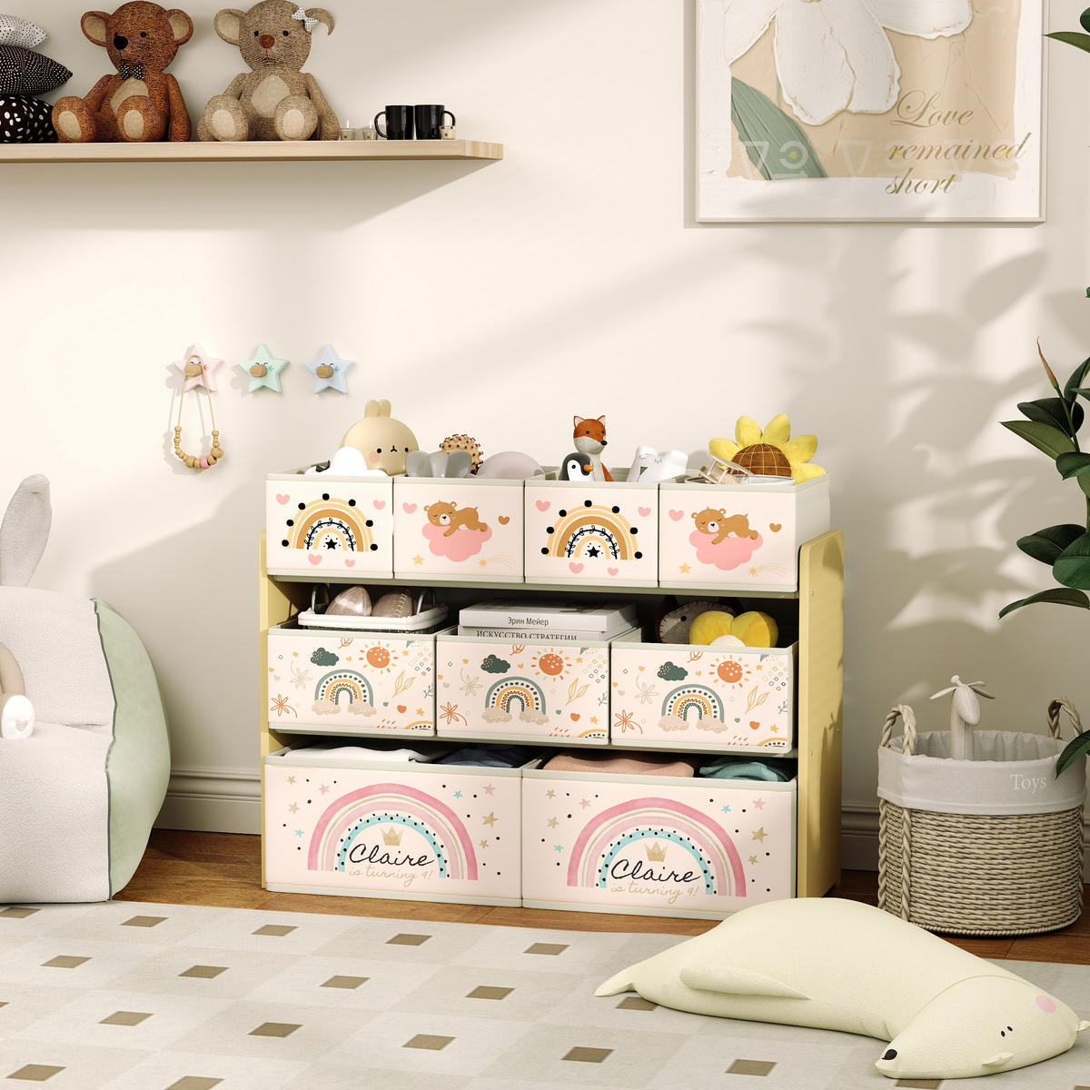 KINDERREGAL DE-17249 3 Ebenen mit 9 Aufbewahrungsboxen Gelb - Gelb, Textil (93/70/30cm) - ComfortXL