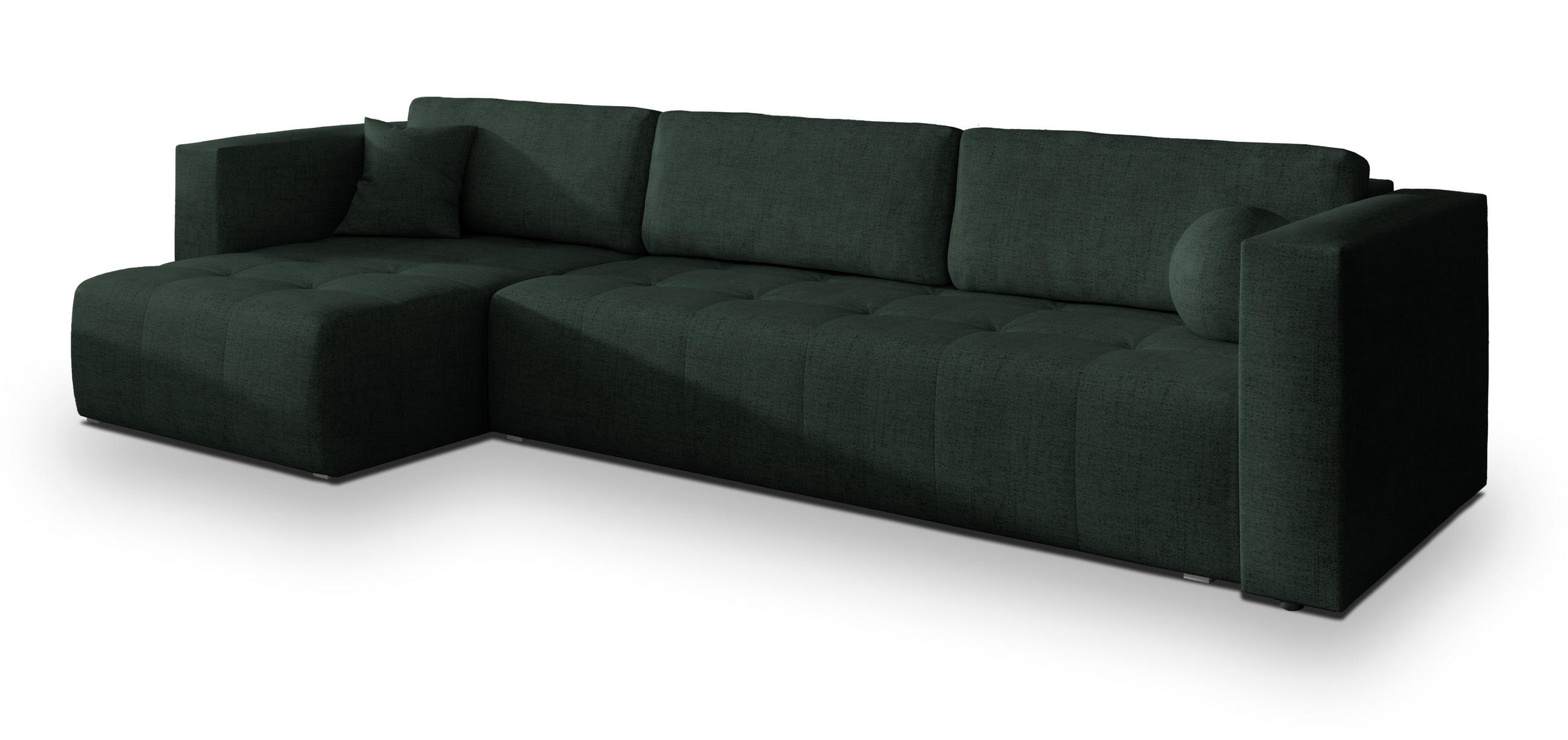 ECKSOFA OLVERA Grün Geflochtener Stoff mit Schlaffunktion - Grün, Holz (347/148cm) - MASSENO