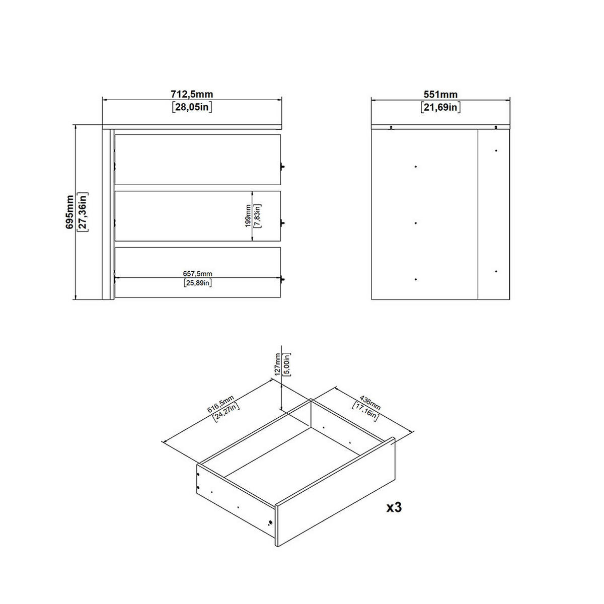 SCHUBLADENEINSATZ, Catania, Weiß, Holzwerkstoff, 70 x 55 x 72 cm - Weiß, Holzwerkstoff (70/72/55cm) - ebuy24