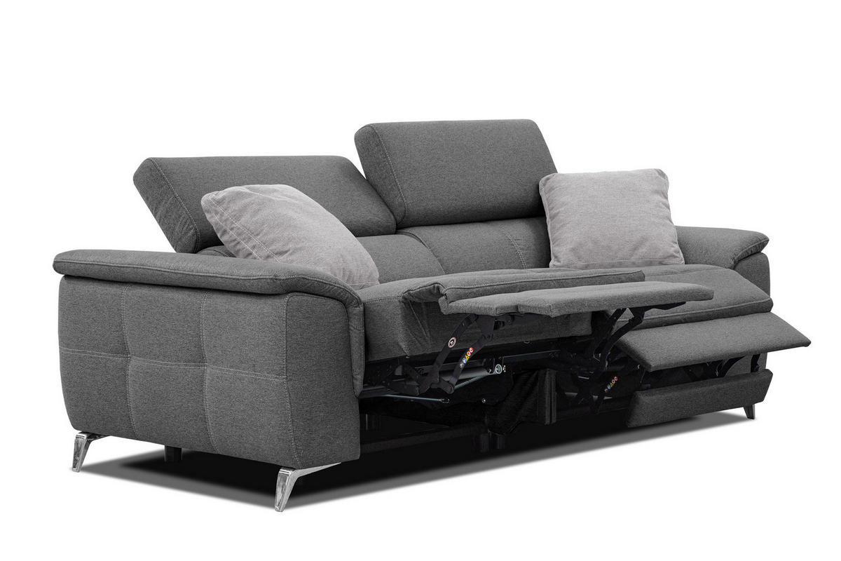 SOFA PLAUEN 3-Sitzer mit 2 Relaxfunktionen, dunkelgrau - Dunkelgrau/Silberfarben, Holzwerkstoff/Textil (214/83/105cm) - Courtois Laville