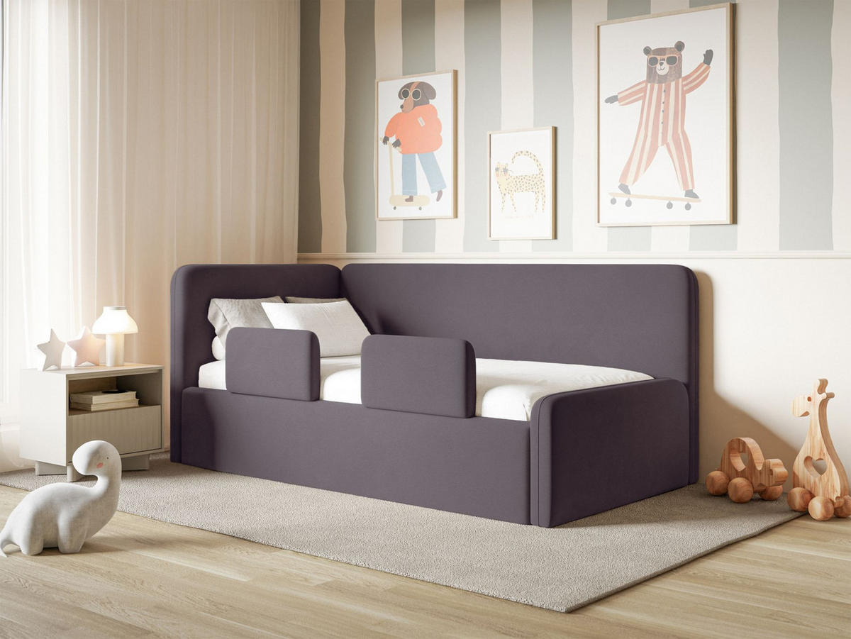 KINDERBETT Fanko Samt Violett 90x200 cm - Lila/Schwarz, Kunststoff/Textil (90/200cm) - Selsey