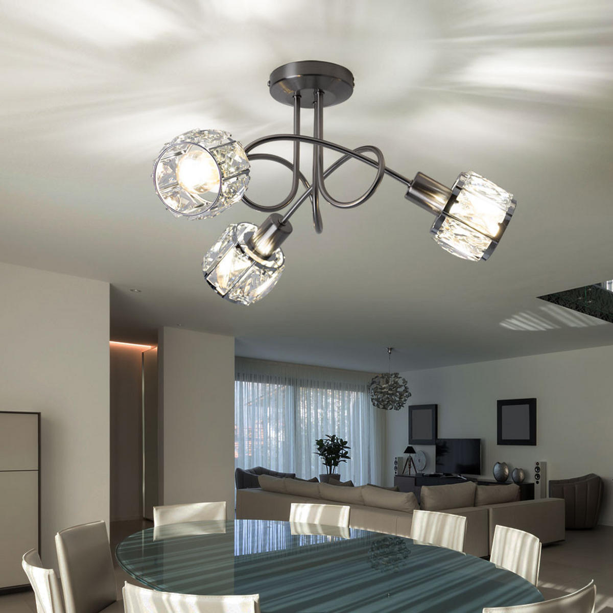 DECKENLEUCHTE Kristalloptik Silber Chrom - Silberfarben, Glas (38/38/24cm) - Globo Lighting