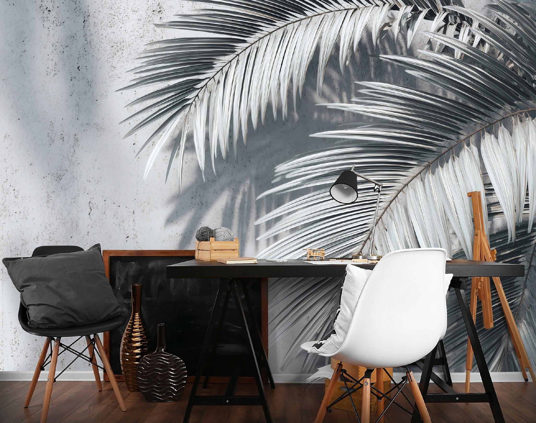 FOTOTAPETE Blätter Beton Grau 350x250 cm - Multicolor, Papier (350/250cm) - Wallarena