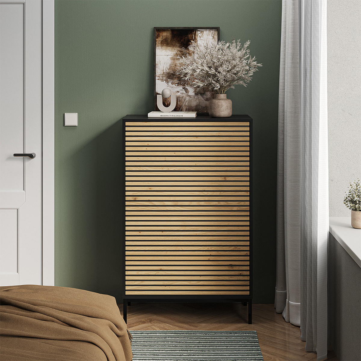 KOMMODE Eliza Schwarz/Eiche 76 x 120 cm mit 5 Schubladen - Honigeiche/Anthrazit, Holzwerkstoff (76/120/40cm) - Vicco