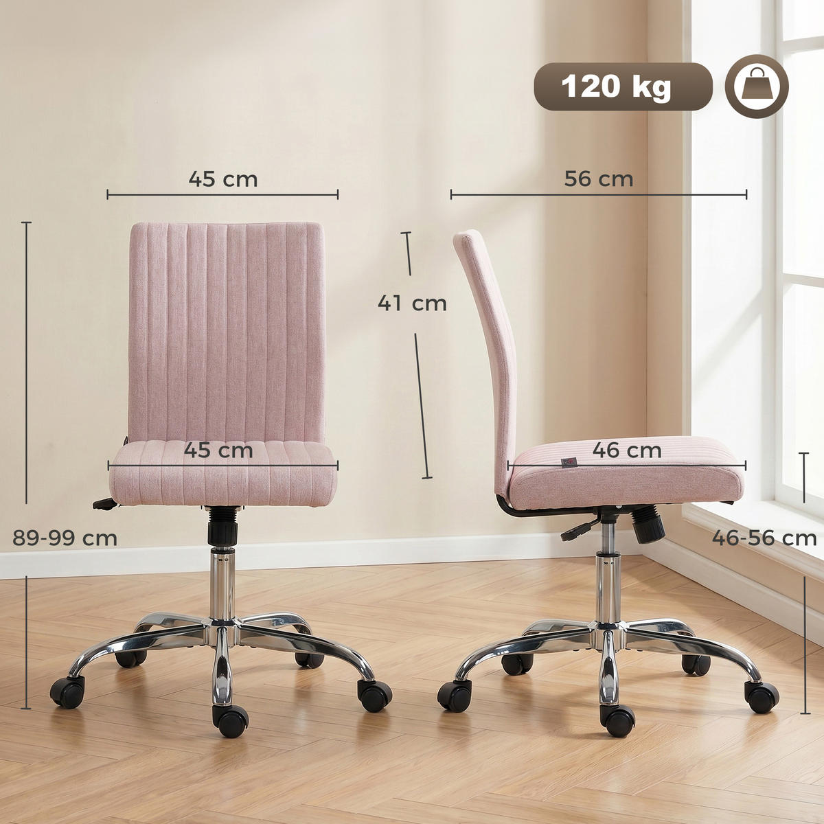 BÜROSTUHL Rosa 43/56/89-99 cm - Pink, Textil (56/99/43cm) - PANGIVO