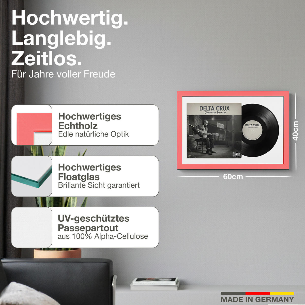 SCHALLPLATTEN BILDERRAHMEN 40/60 2er Set - Rot, Holz (60/40cm) - K-Möbel