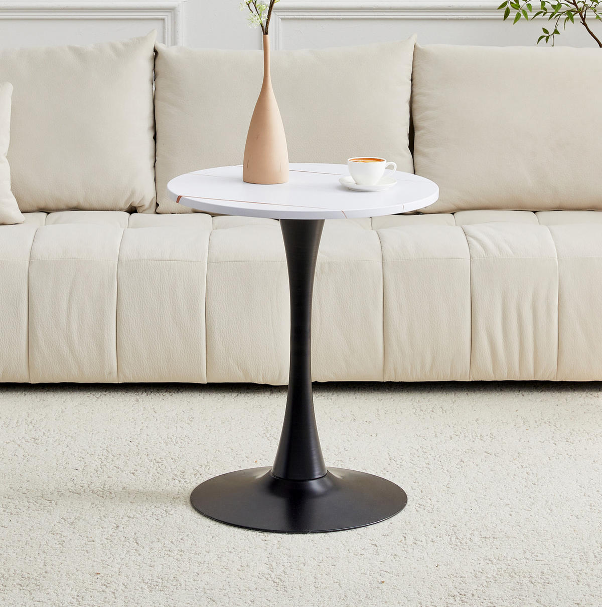 BEISTELLTISCH rund 60/H 72 cm in Weiß/Schwarz mit MDF-Platte - Weiß, Holzwerkstoff (60/60/72cm) - BEAOK