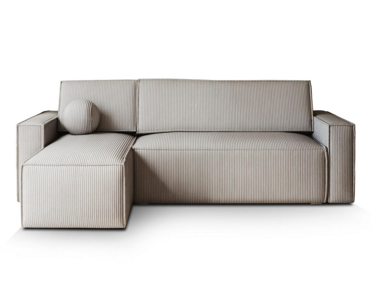 ECKSOFA RAVELO P Hellgrau Kordstoff mit Schlaffunktion - Hellgrau, Holz (240/140cm) - MASSENO