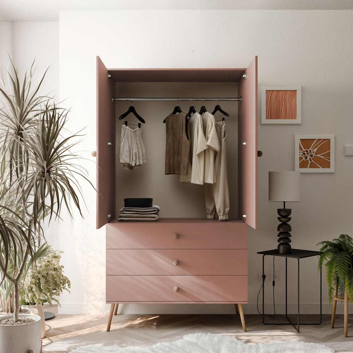 DREHTÜRENSCHRANK VALERIO 2-türig 100/52/202 cm Rosa - Rosa, Naturmaterialien/Holz (100/202/52cm) - Idohome