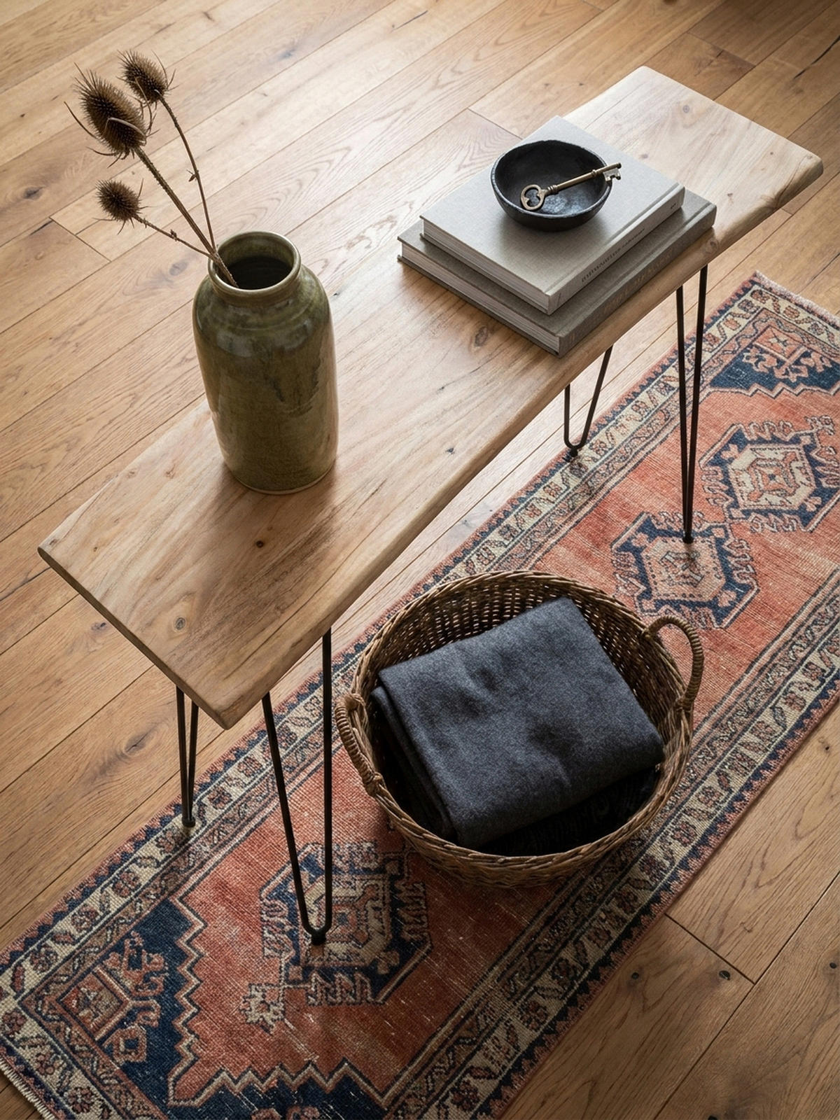 KONSOLENTISCH – Akazie Massivholz, 150x36x75 cm, mit Baumkante, Haarnadelbeine, Metallgestell - Schwarz/Akaziefarben, Holz/Metall (36/150/75cm) - KADIMA DESIGN