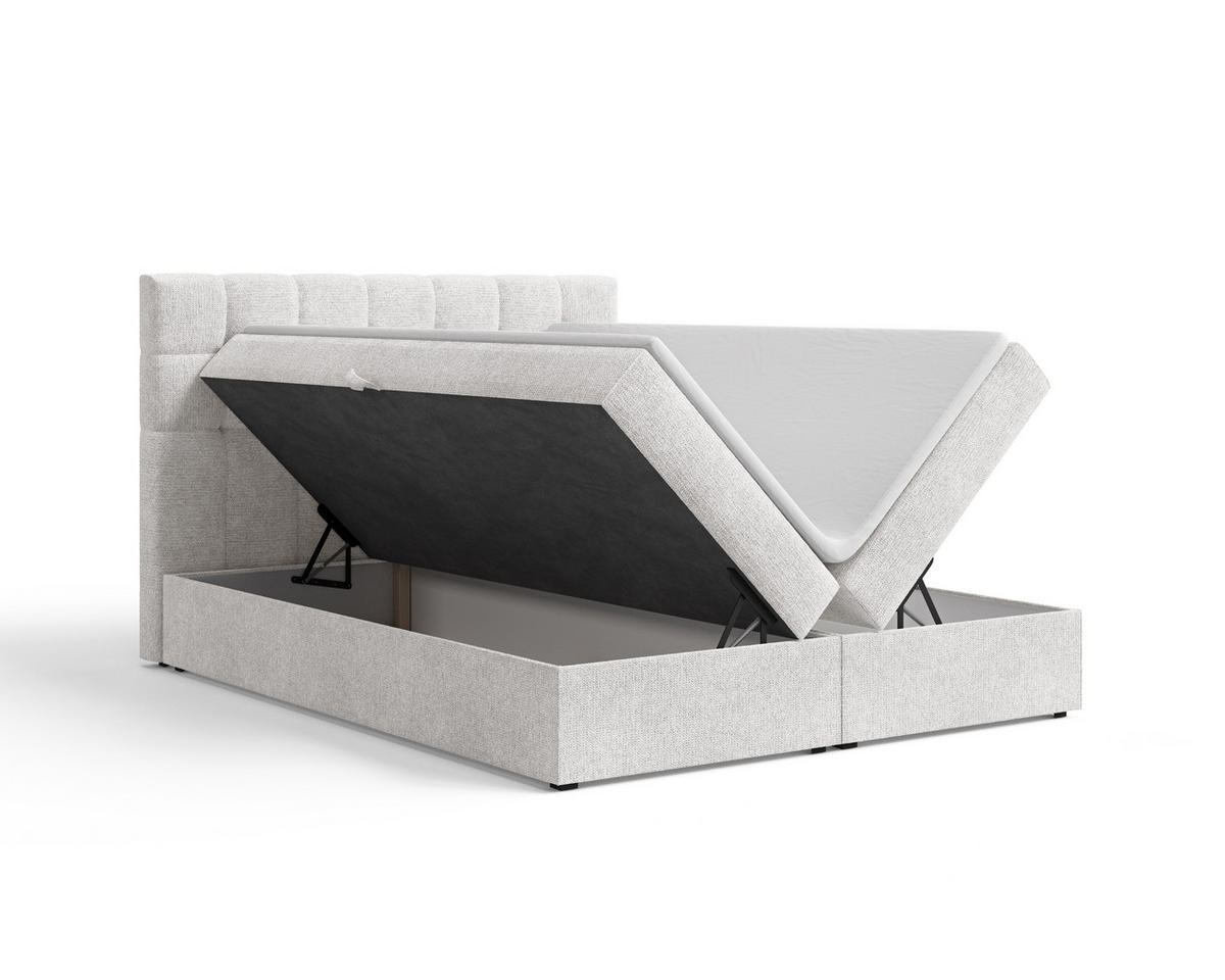 BOXBETT - Bett 05 OSLO - Aragon - 140x200 cm - mit Bettkasten und Komfort-Topper - Weiß, Holz (140/200cm) - ROYAL24_MARKT