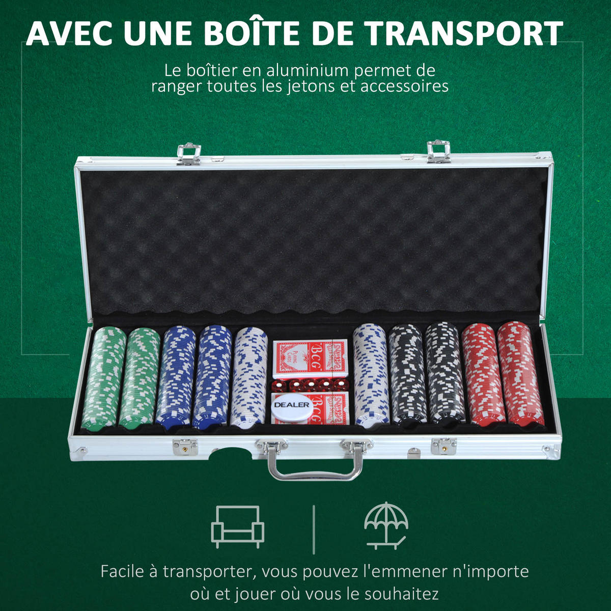 POKERKASETTE DE-18670 500 Jetons, 2 Kartendecks Aluminium - Silberfarben, Metall (22/555cm) - ComfortXL