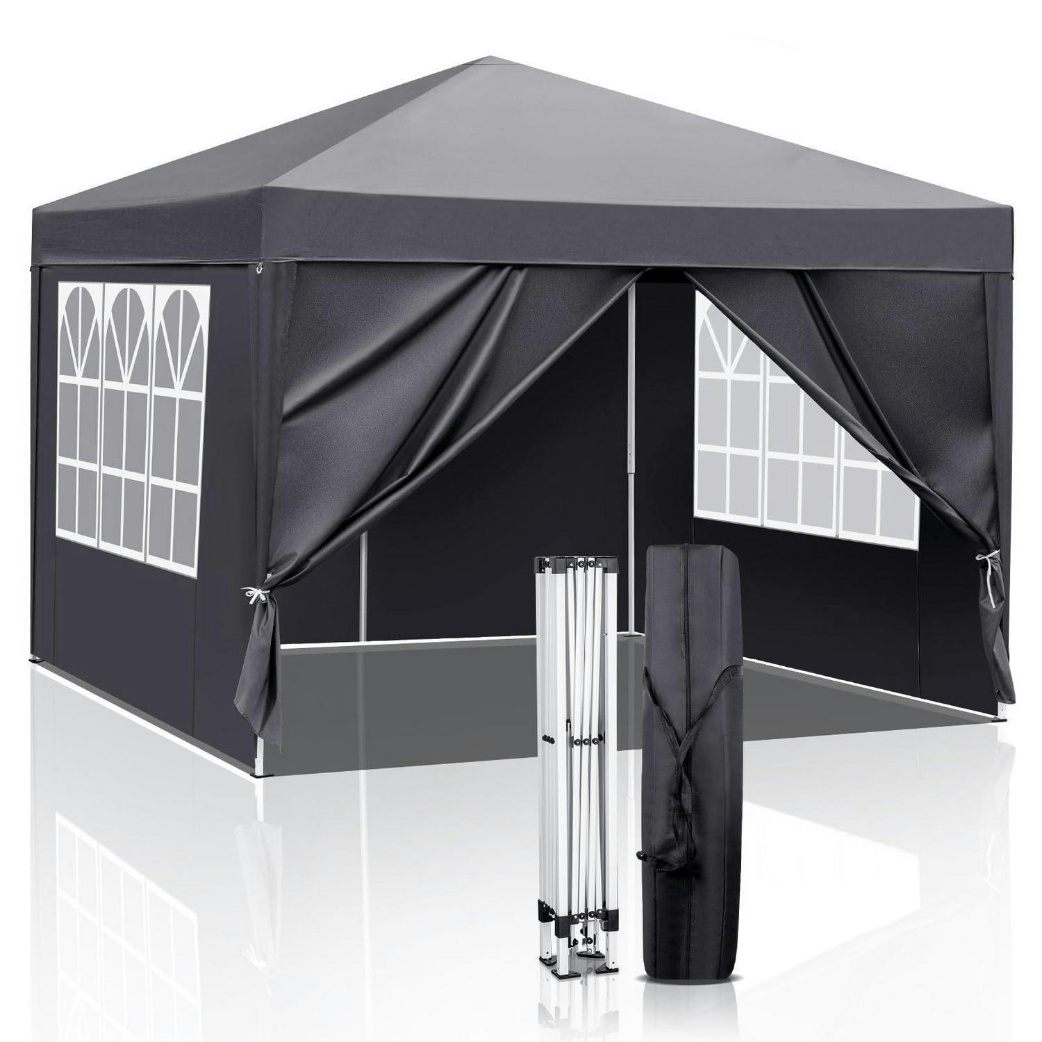 FALTPAVILLON 3x3m mit 4 Seitenteilen, höhenverstellbar in anthrazit - Anthrazit, Metall (300/260/300cm)