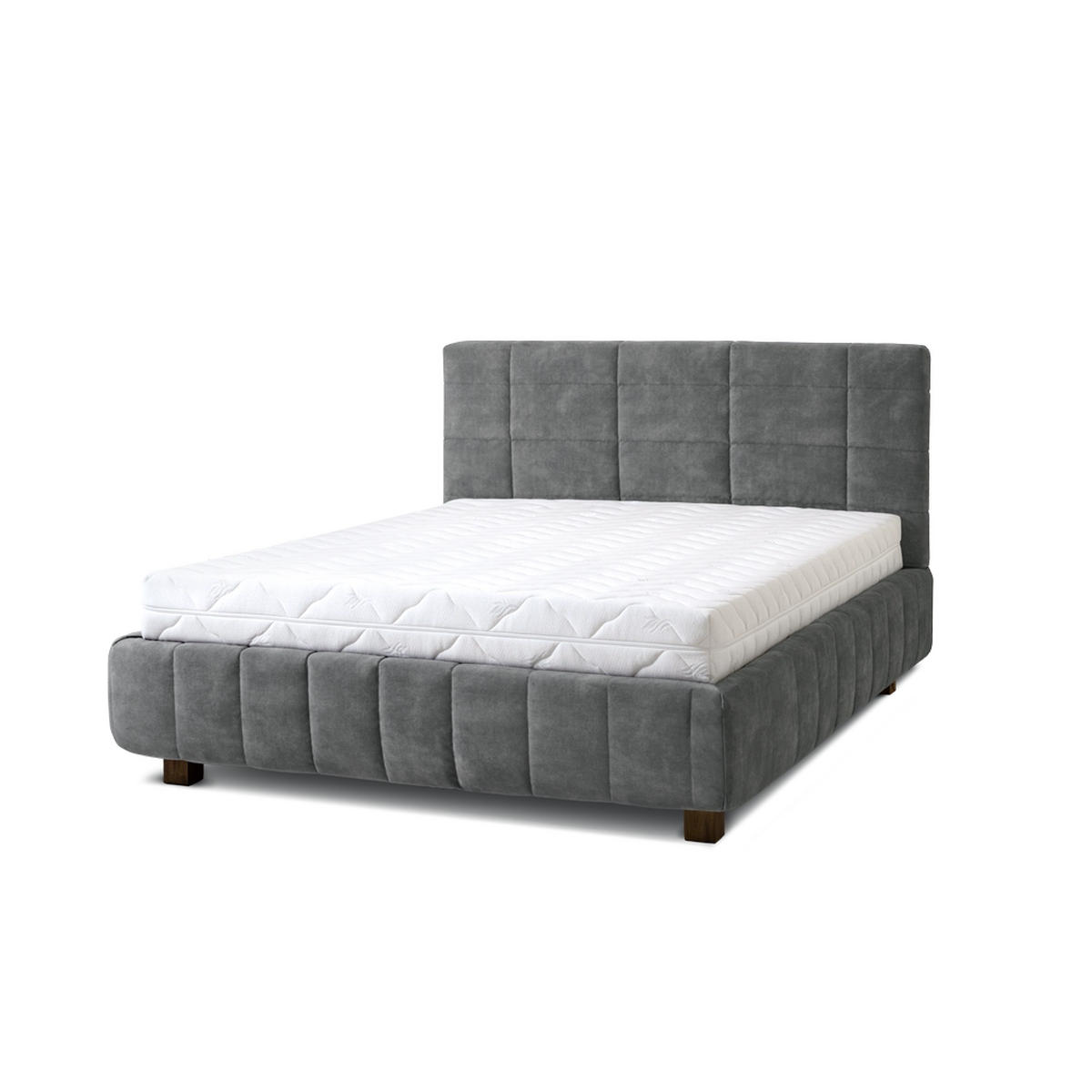 POLSTERBETT Reta 160x200 in Plüsch Cement Green Gray - Graubraun, Holz - Letti Moderni