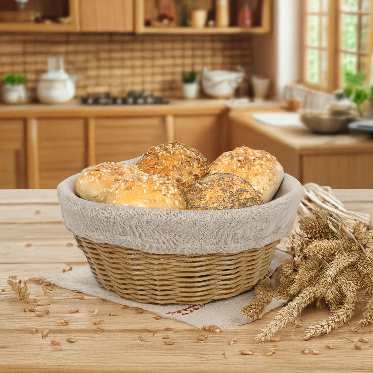 BROTKORB mit Stoffeinsatz 25/25/9 cm - Braun, Kunststoff (25/9/25cm) - Kesper