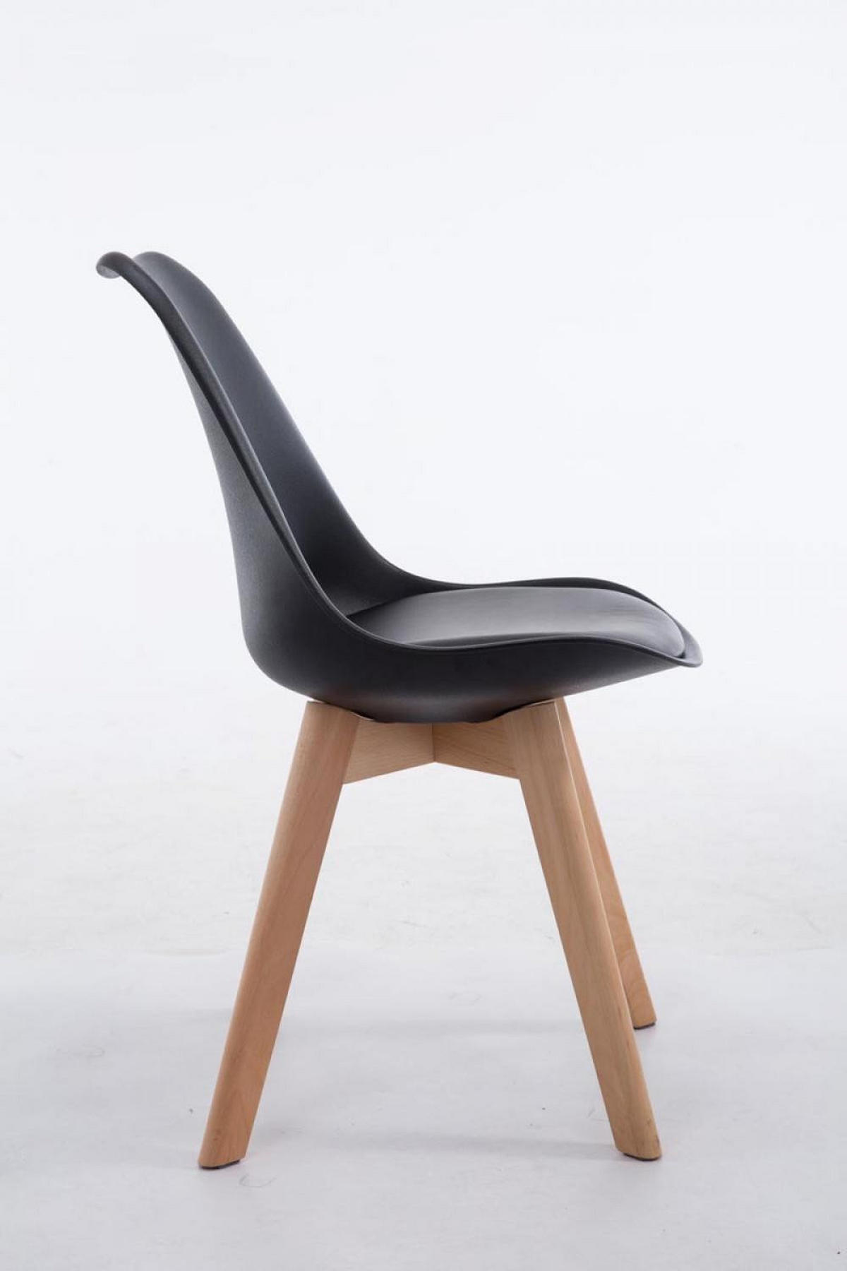 STUHL Lederlook schwarz - Eukalyptusholzfarben/Schwarz, Holz/Textil (48/84/41.5cm) - CLP